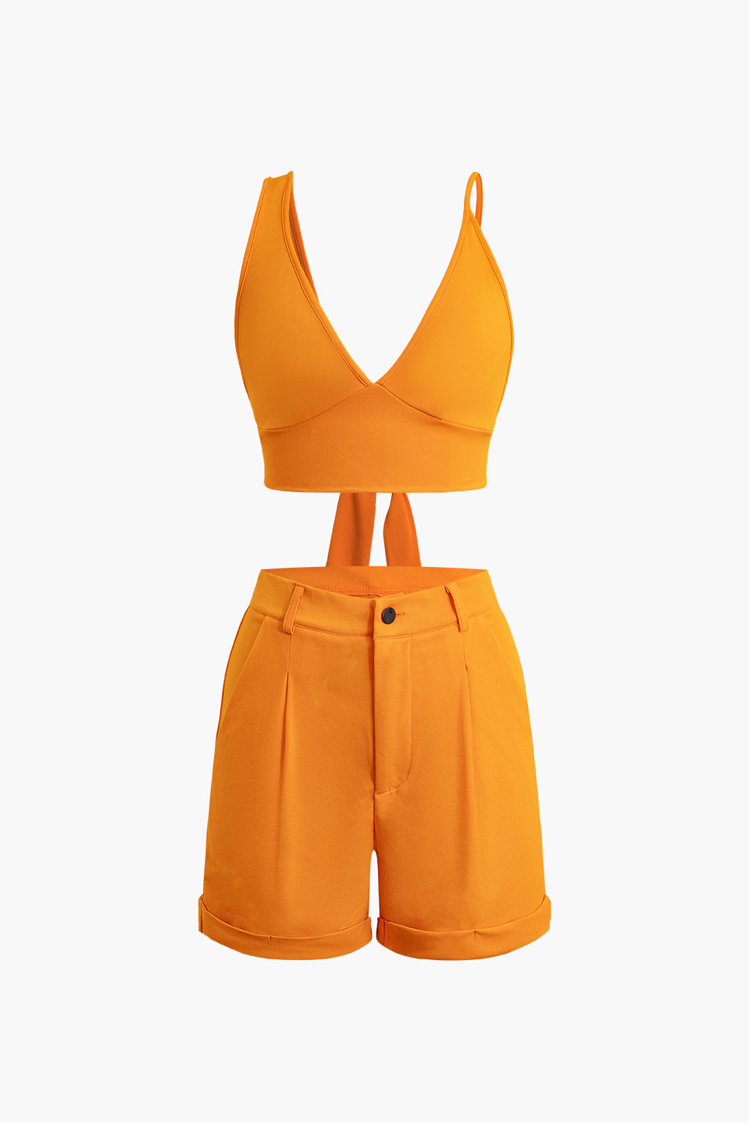 Solid Knot V-neck Cami Top And Shorts Set