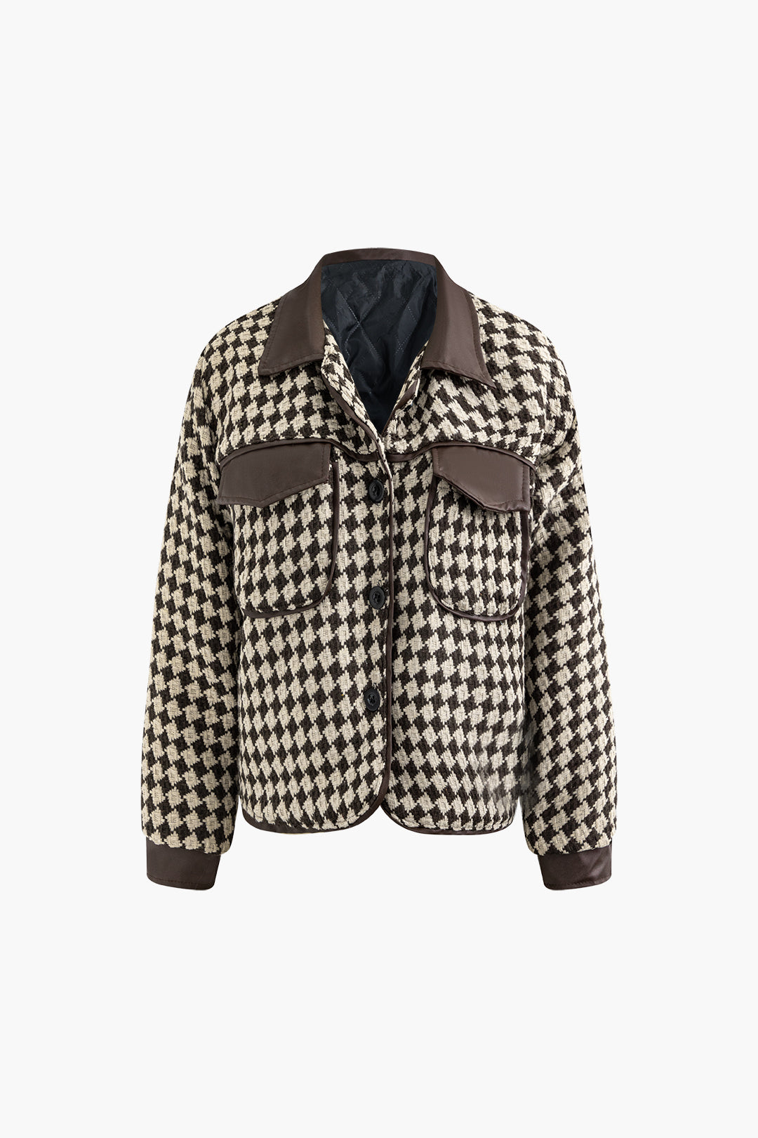 Contrast Trim Check Pattern Flap Pocket Jacket