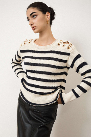 Stripe Round Neck Knit Long Sleeve Top