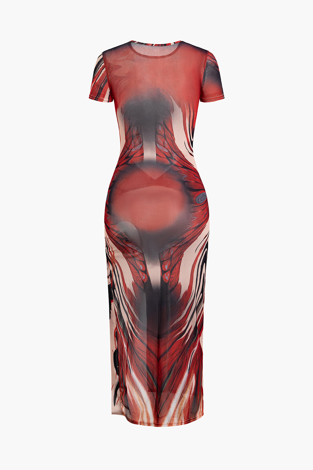 Tie Dye Mesh Wrap Twist Slit Midi Dress