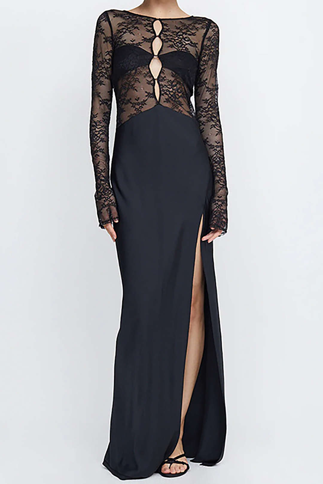 Lace Patchwork Long Sleeve Cut Out Slit Maxi Dress