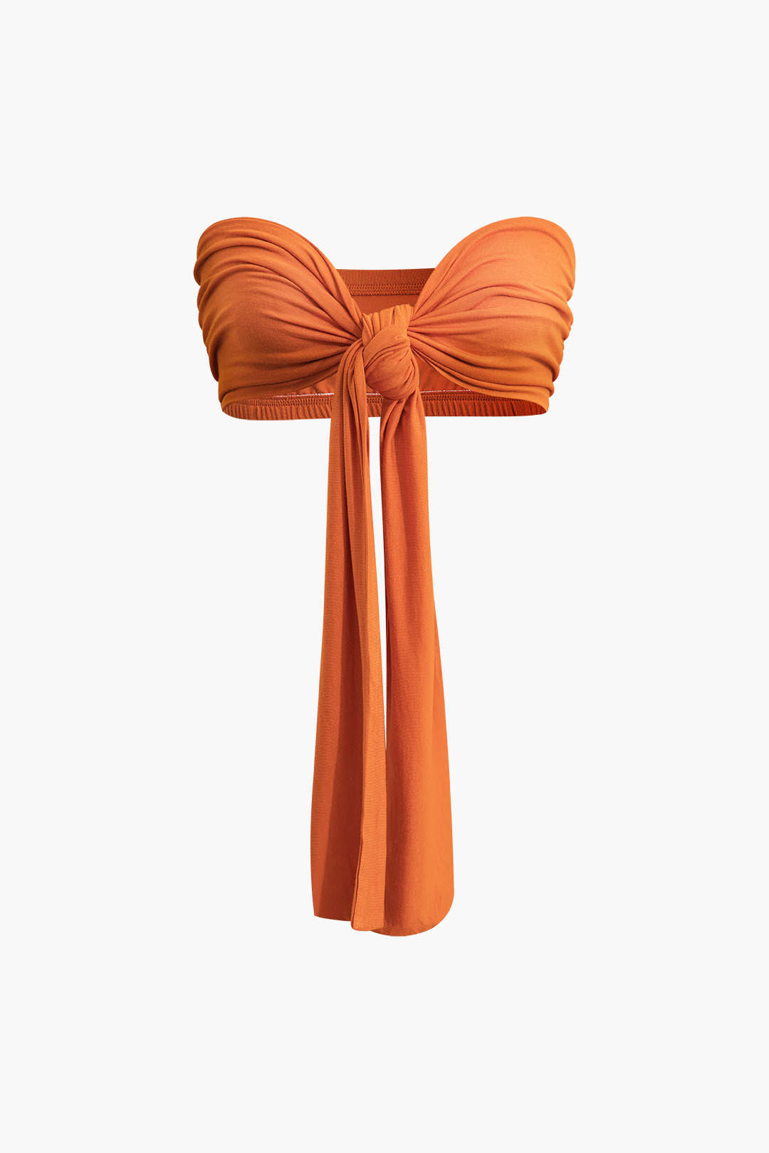 Tie Knot Front Ruched Tube Top And Pleated Wide Leg Pants