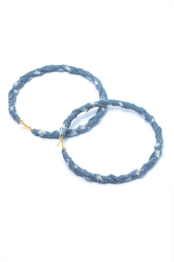 Distressed Denim Hoop Earrings