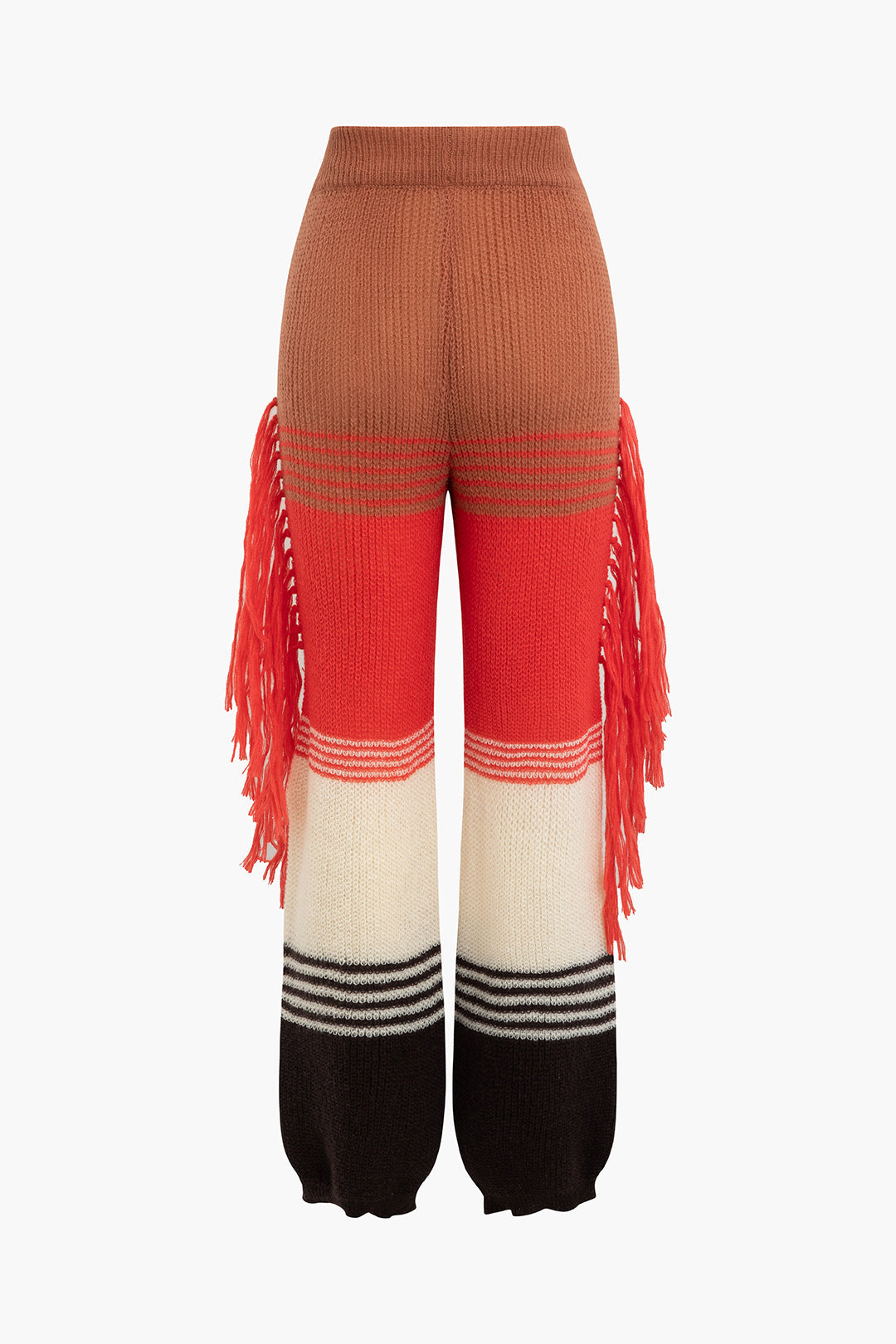 Colorblock Fringe Cuffed Hem Knit Pants