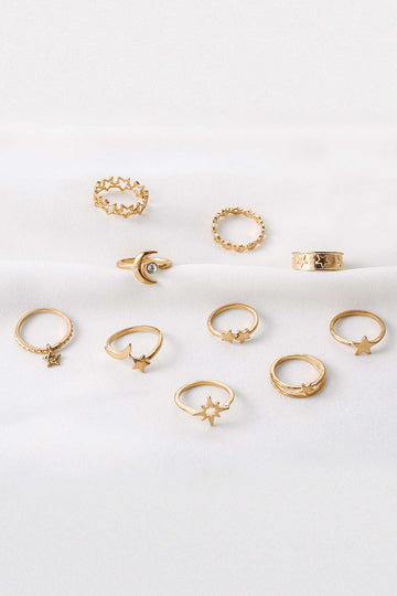 Set of 10 Star & Moon Rings