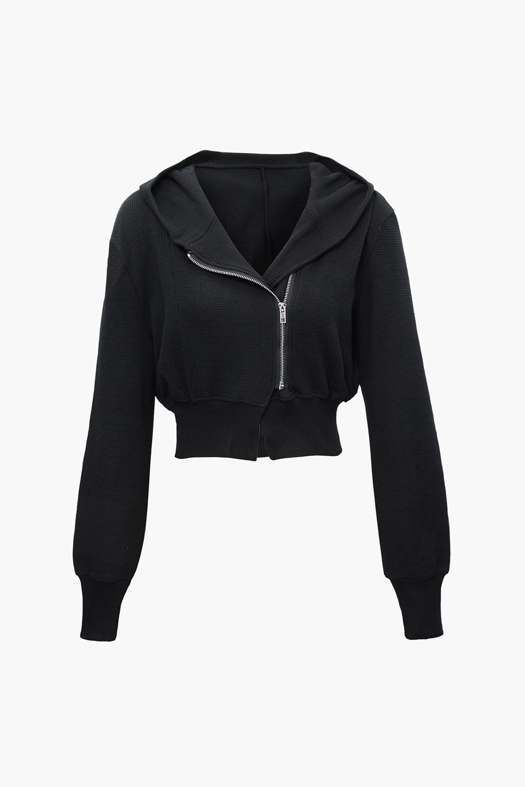 Asymmetrical Zipper Hooded Crop Top