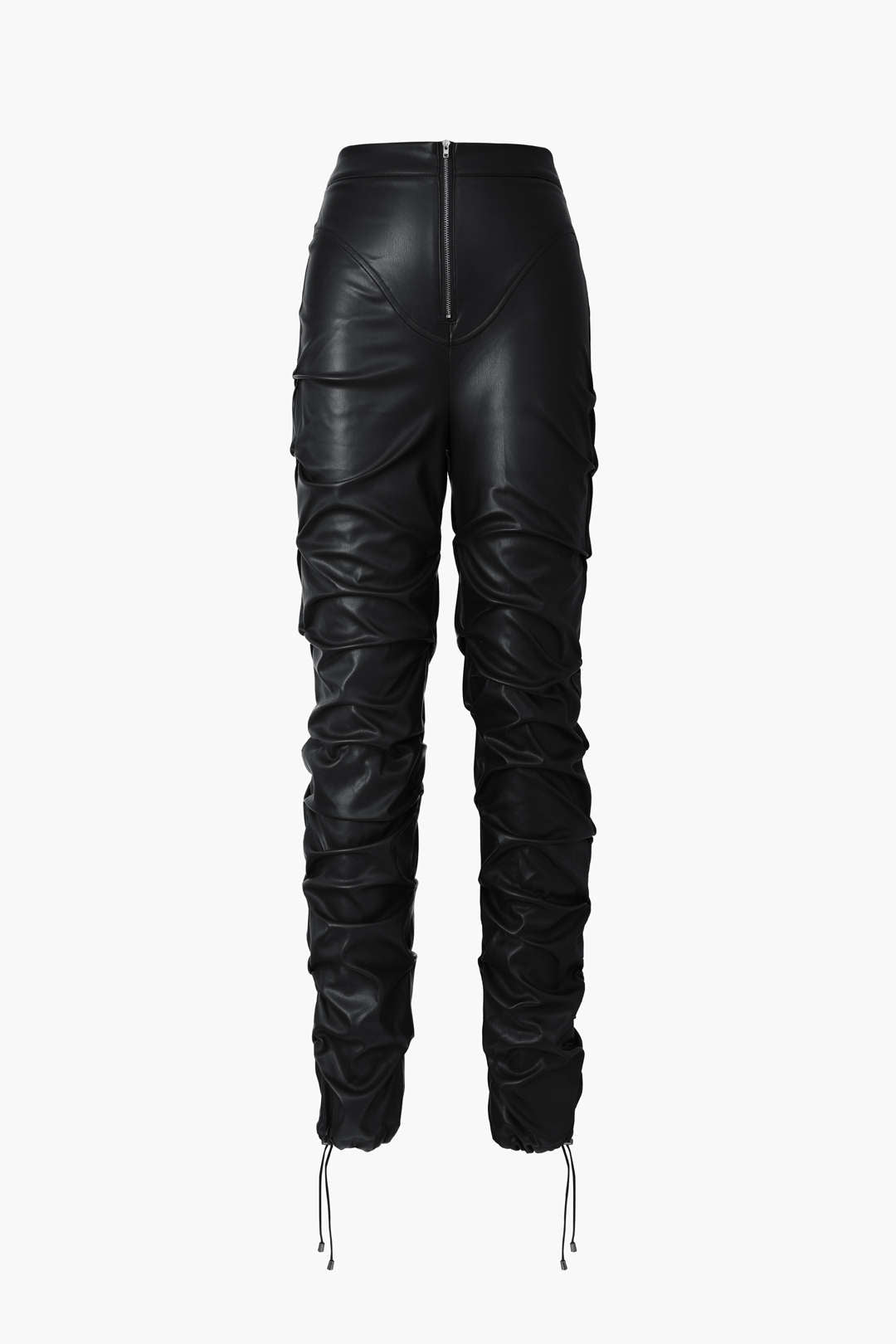 Pu Faux Leather High Waisted Gathered Skinny Leg Pants