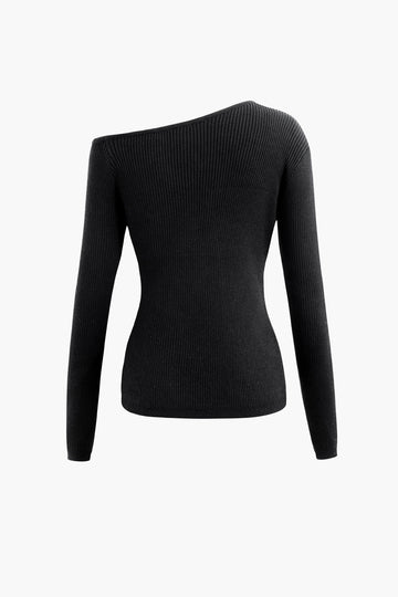 Asymmetrical Neck Zip Up Long Sleeve Knit Top