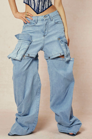 Reversible Flap Pocket Wide Leg Jeans