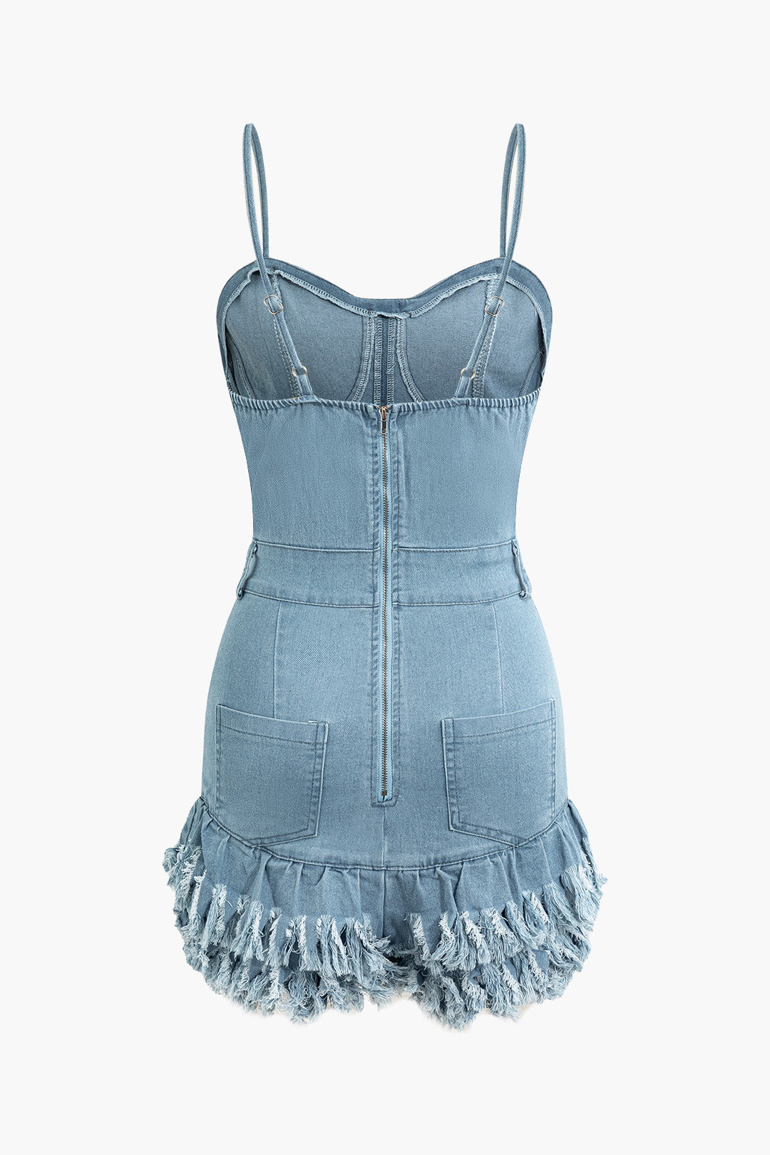 Frayed Hem Zipper Slip Denim Romper