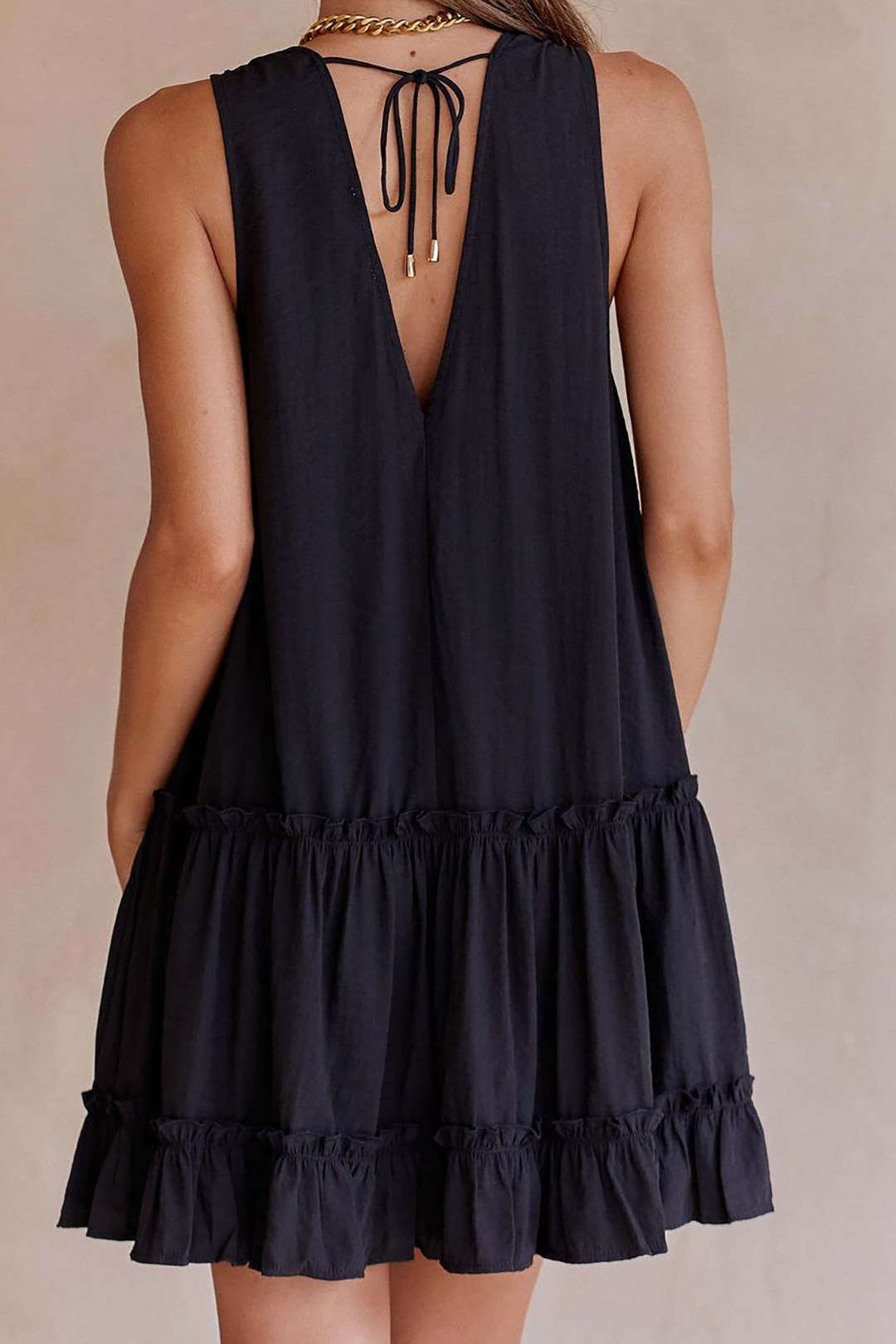 V-neck Ruffle Sleeveless Mini Dress