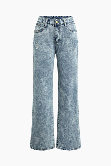 Frayed Destroyed Wide Leg Jeans