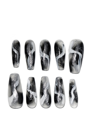 Watercolor Painting Coffin Shape Handmade Nail Art