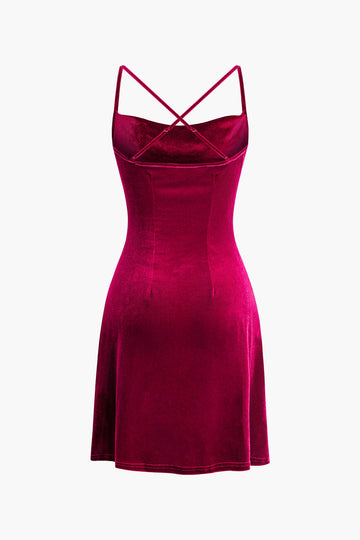 Velvet Cowl Neck Cross Back Mini Dress