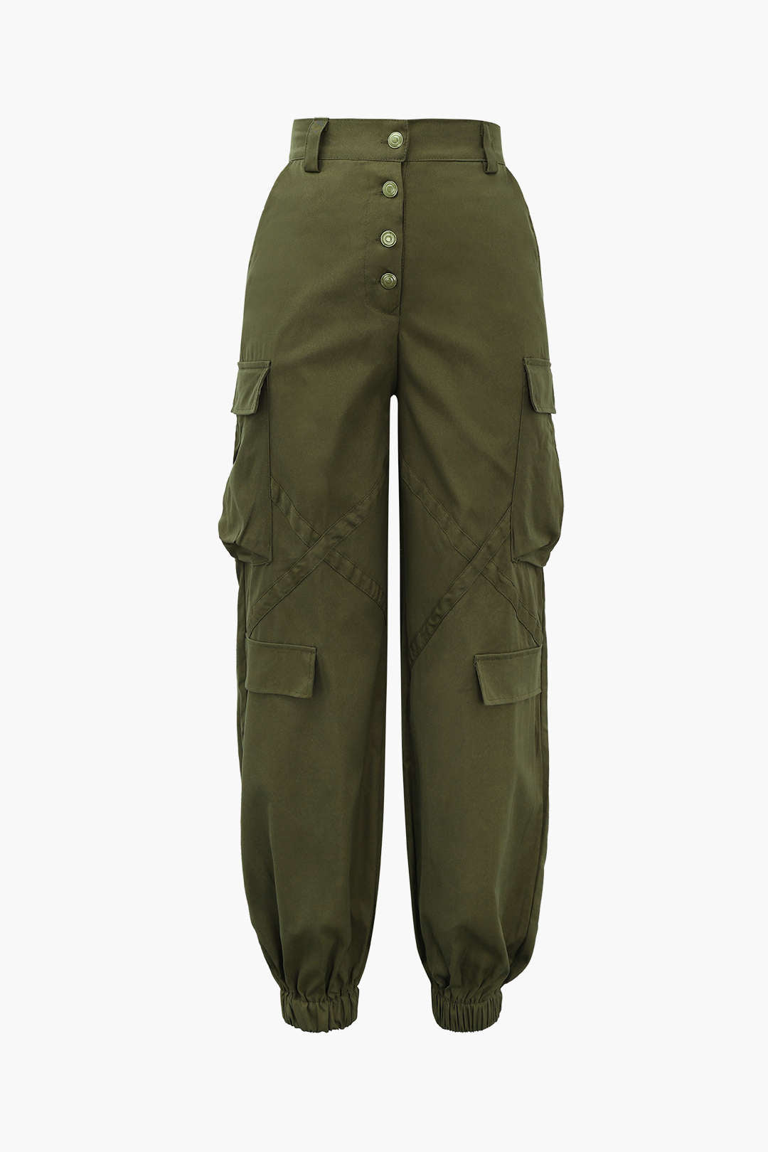 Flap Pocket High Waisted Cuffed Cargo Pants