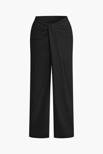 Asymmetrical Ruched Straight Leg Pants