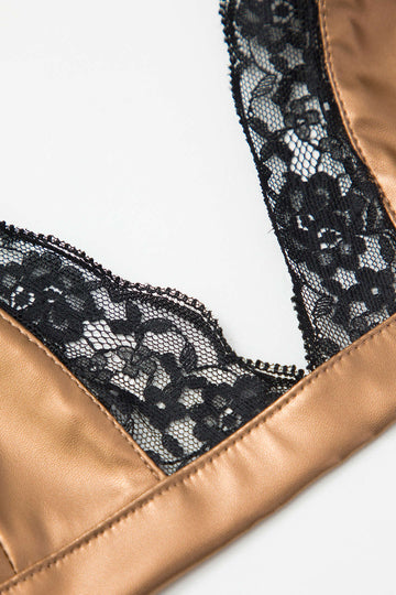 Faux Leather Lace Trim Bra Top