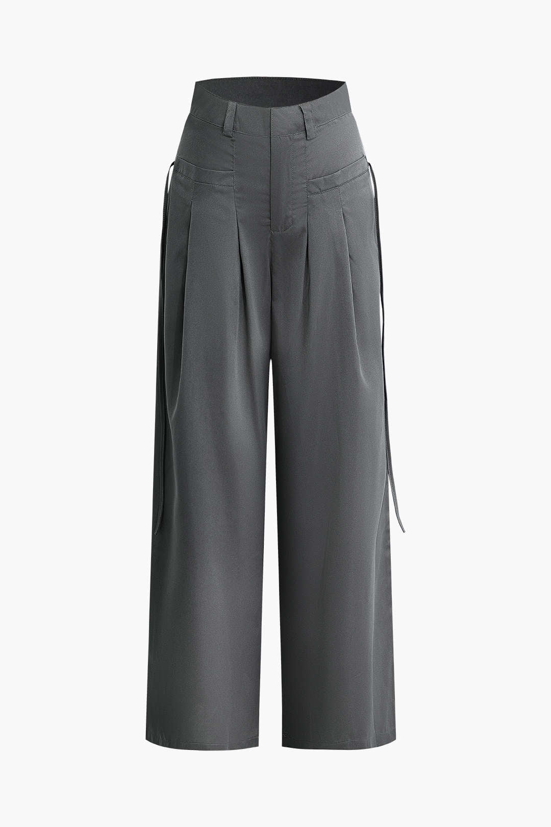 Solid Pleated Wide Leg Pants