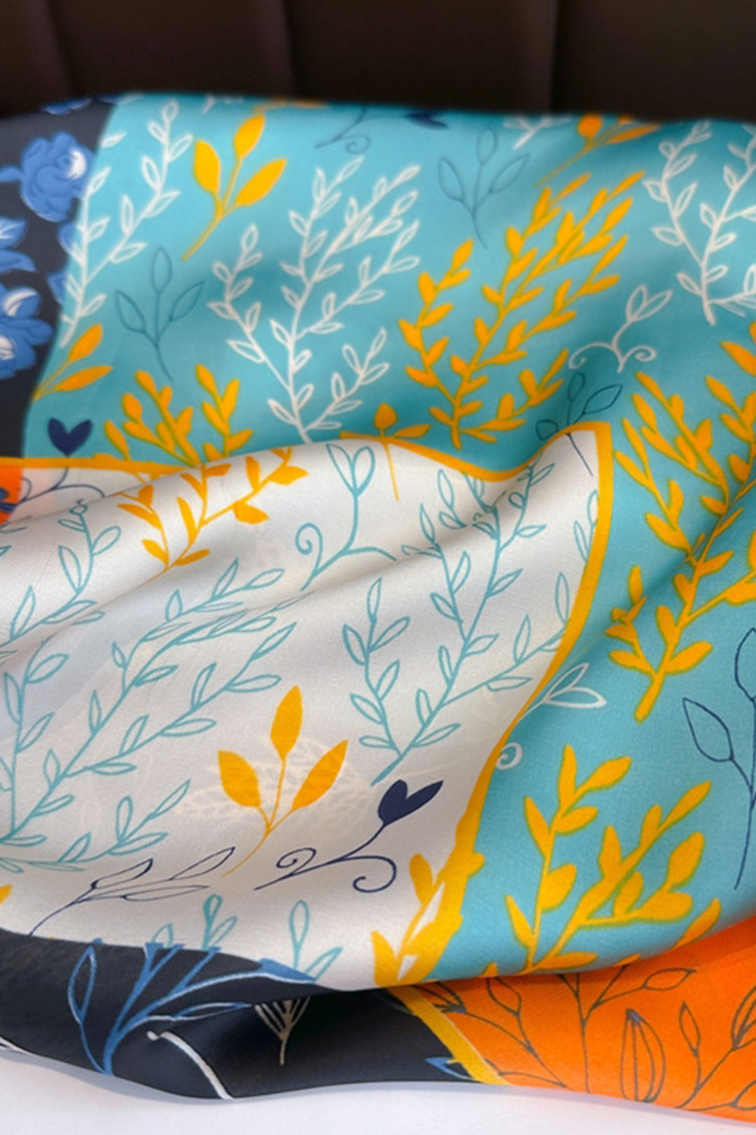 Vibrant Botanical Print Silk Scarf