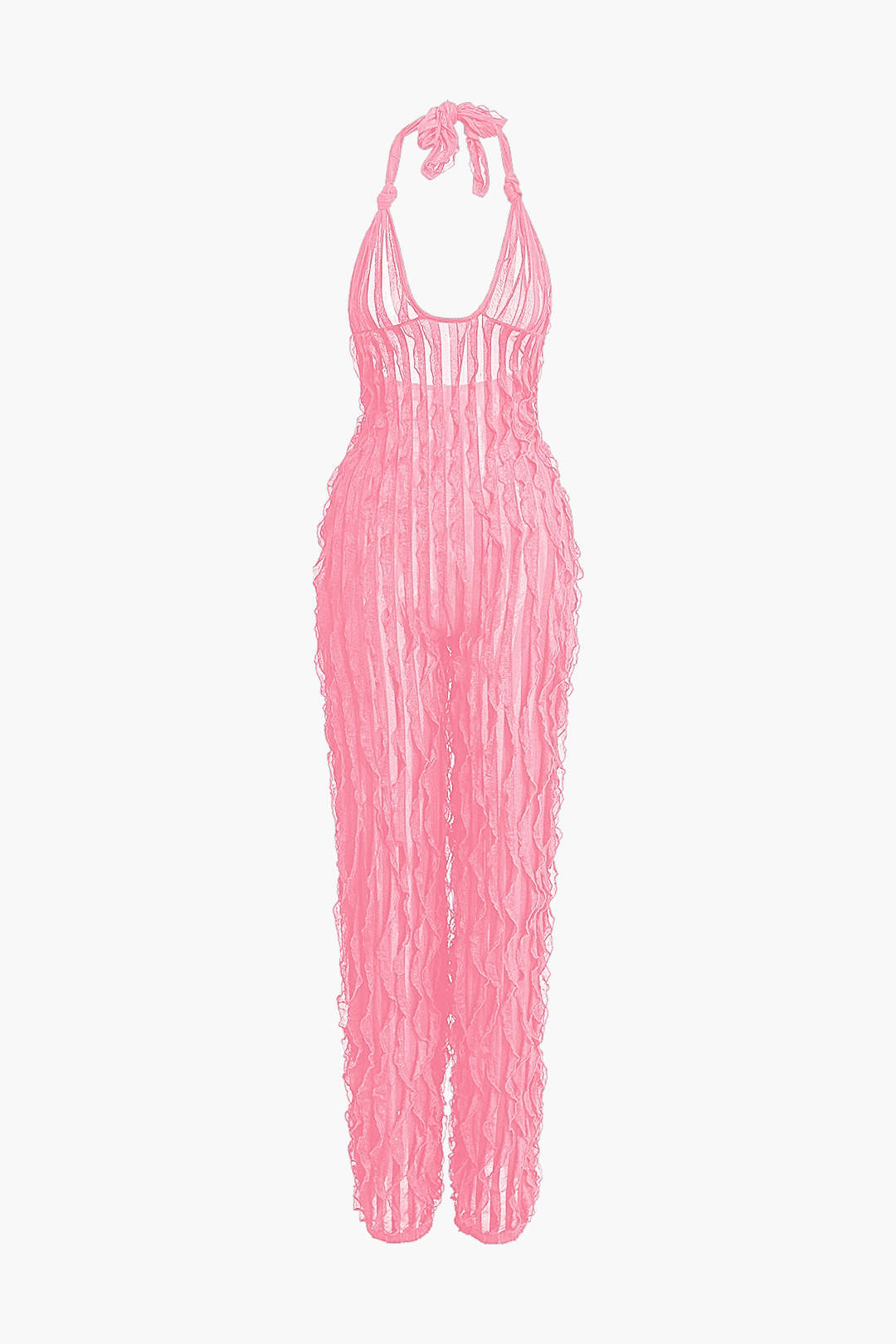 Ruffle Knot Halter Backless Jumpsuit