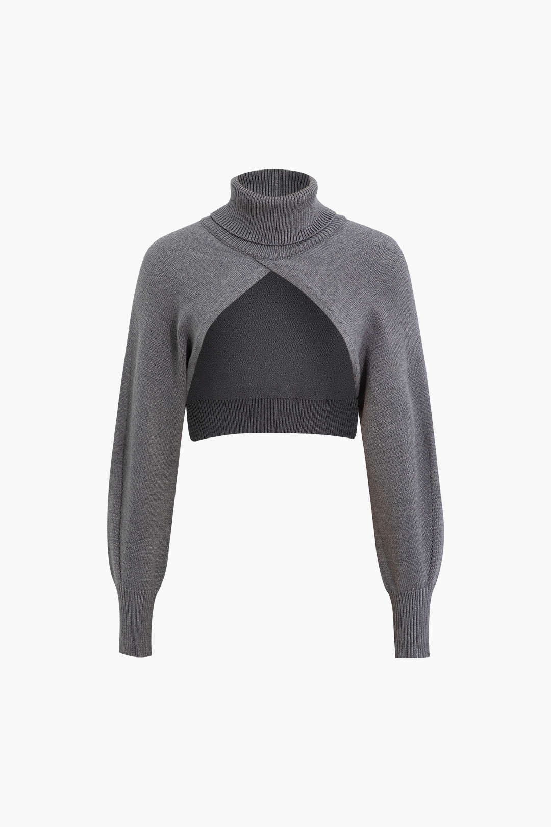 Solid Cut Out Turtleneck Crop Knit Top