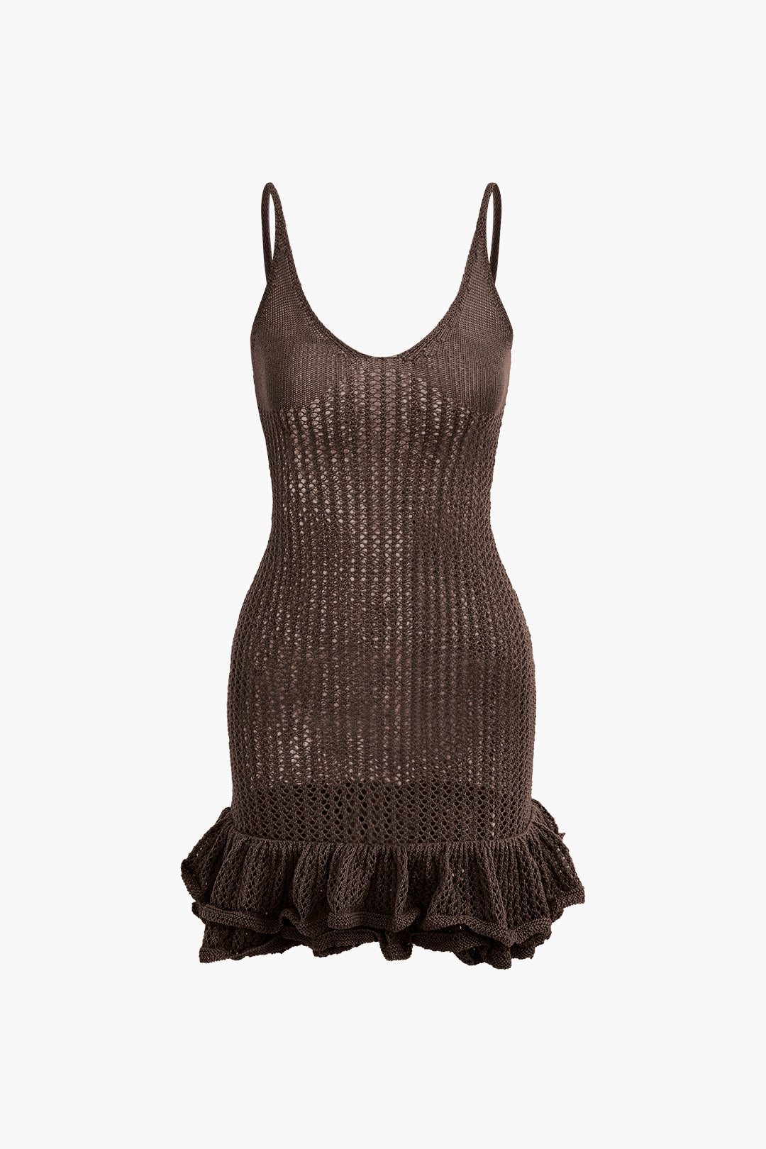 Open Knit Ruffle Hem Cami Mini Dress