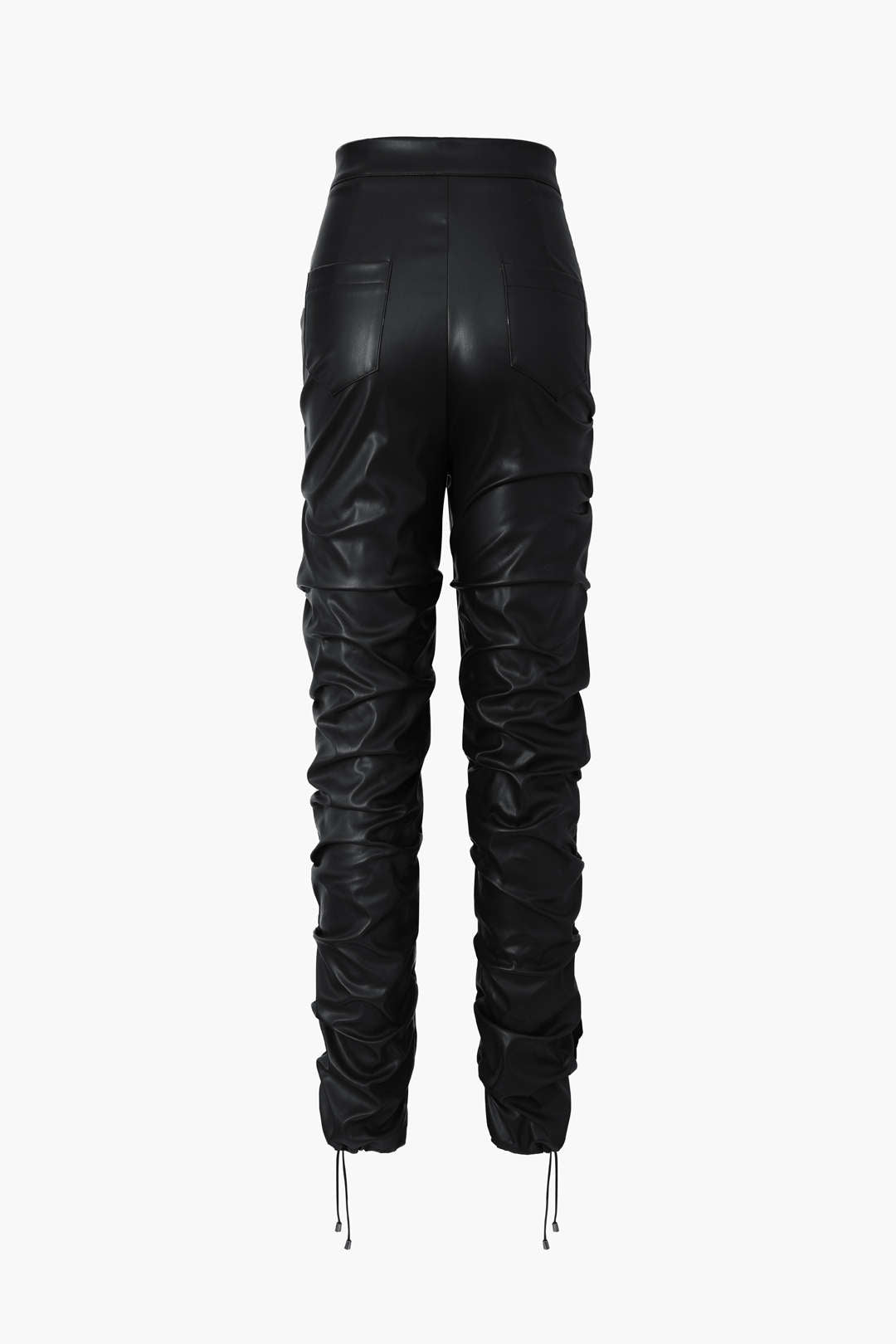 Pu Faux Leather High Waisted Gathered Skinny Leg Pants