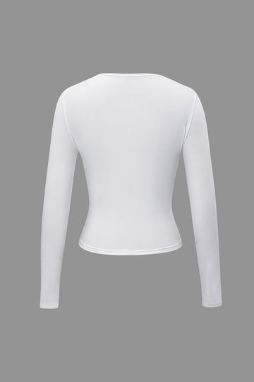 Solid Round Neck Long Sleeve Top