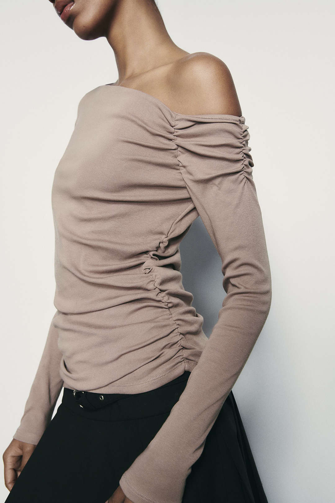 Asymmetric Ruched Long Sleeve Top