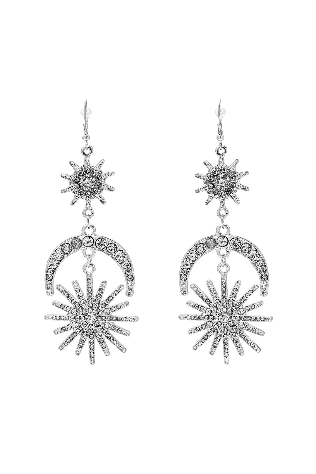 Sun & Moon Rhinestone Decor Drop Earrings