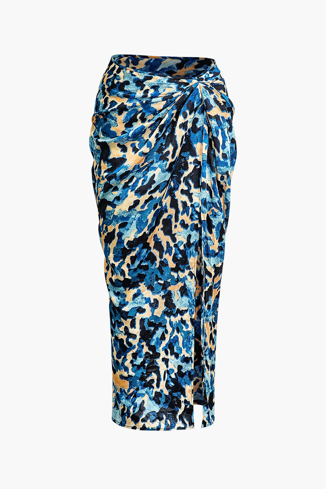 Abstract Print Twist Detail Slit Maxi Skirt