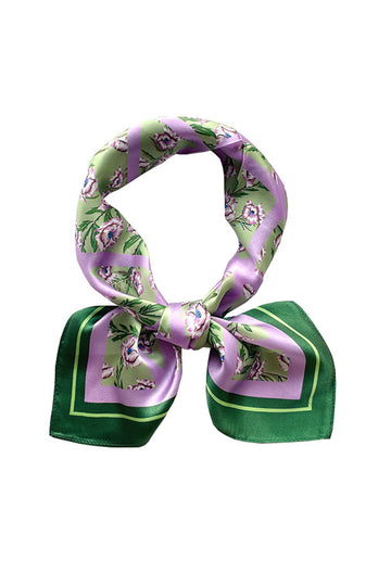 Lavender Bloom Silk Scarf with Emerald Border