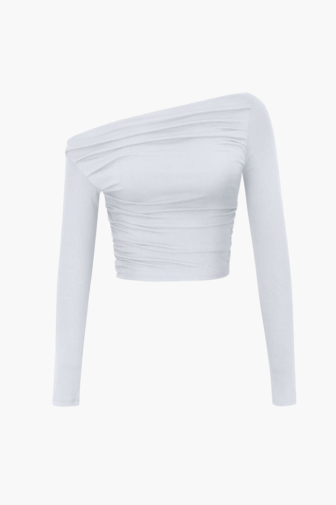 Asymmetric Shoulder Ruched Long Sleeve Top