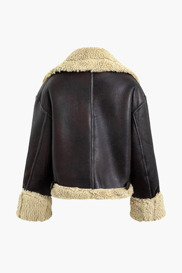 Faux Fur Leather Shearling Zip Up Jacket