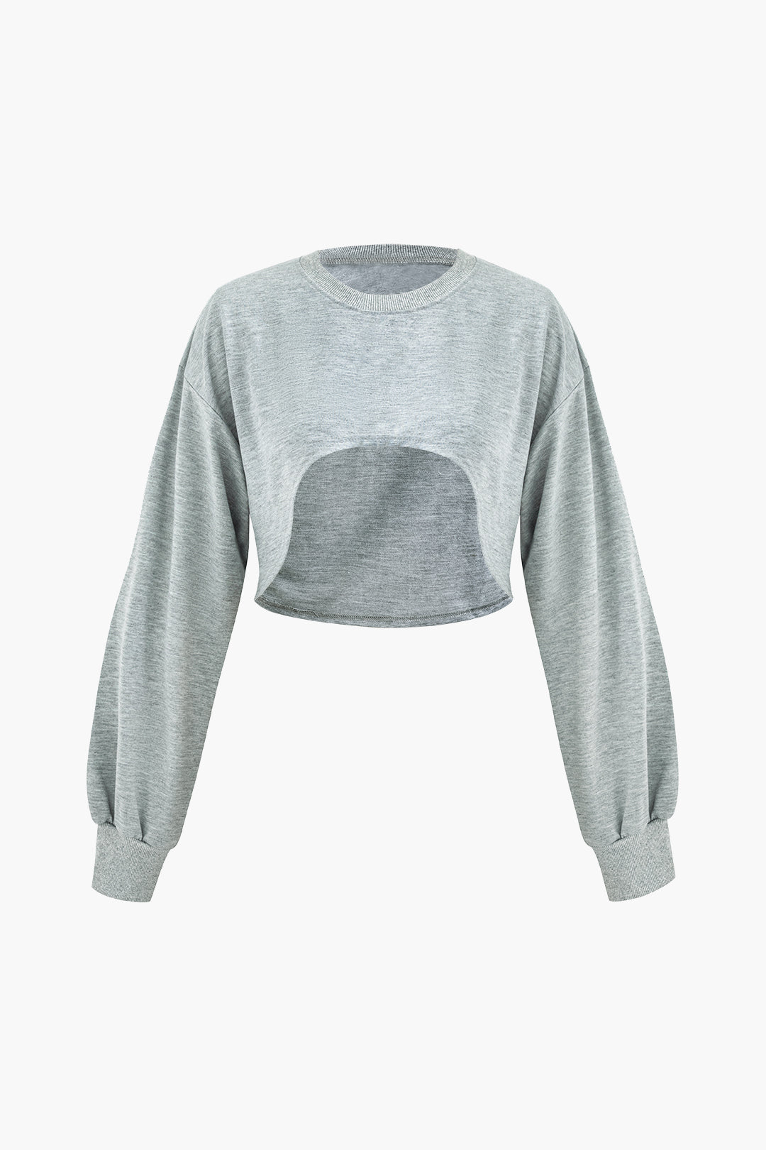 Solid Round Neck Asymmetric Crop Sweatshirt