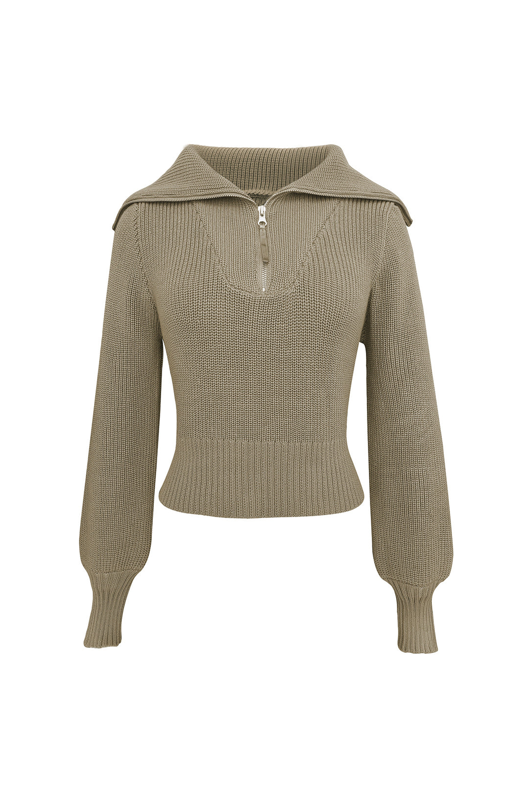 Wide Collar Half Zip Long Sleeve Sweater