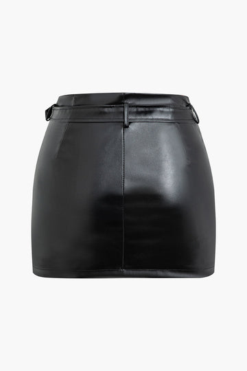 Faux Leather Belted Mini Skirt