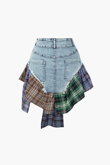 Asymmetric Patchwork Denim Mini Skirt