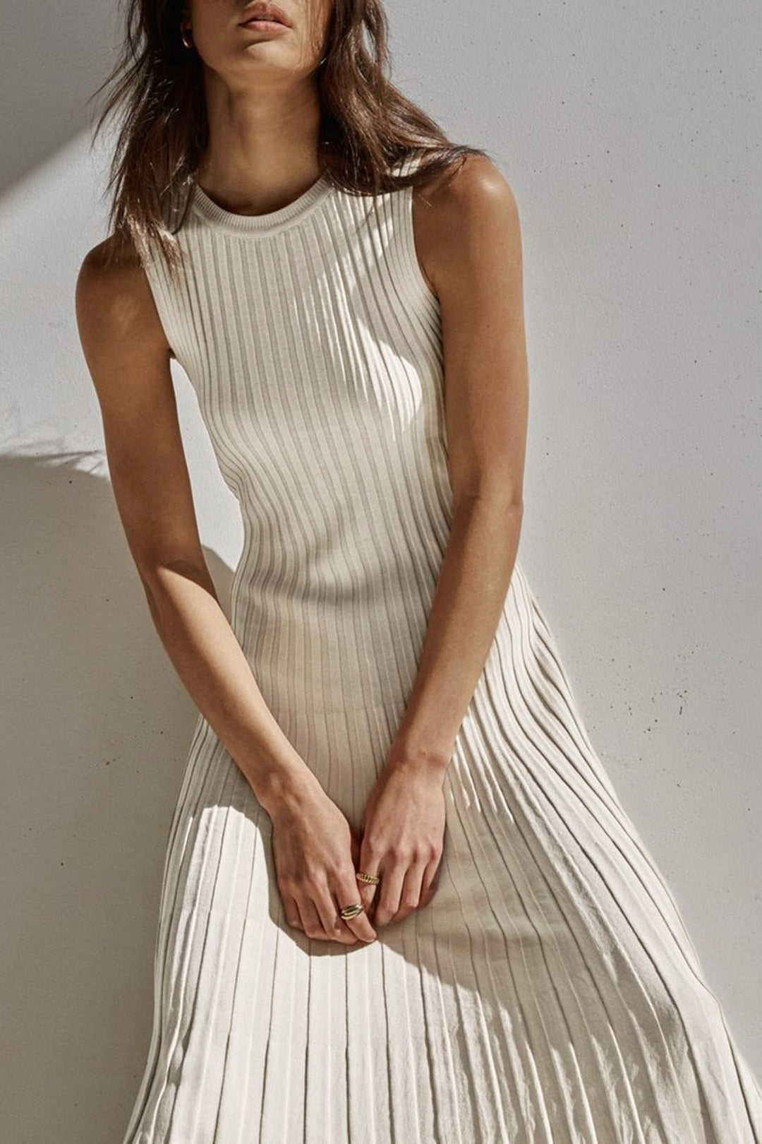 Round Neck Tie Waist Rib Knit Tank Dress