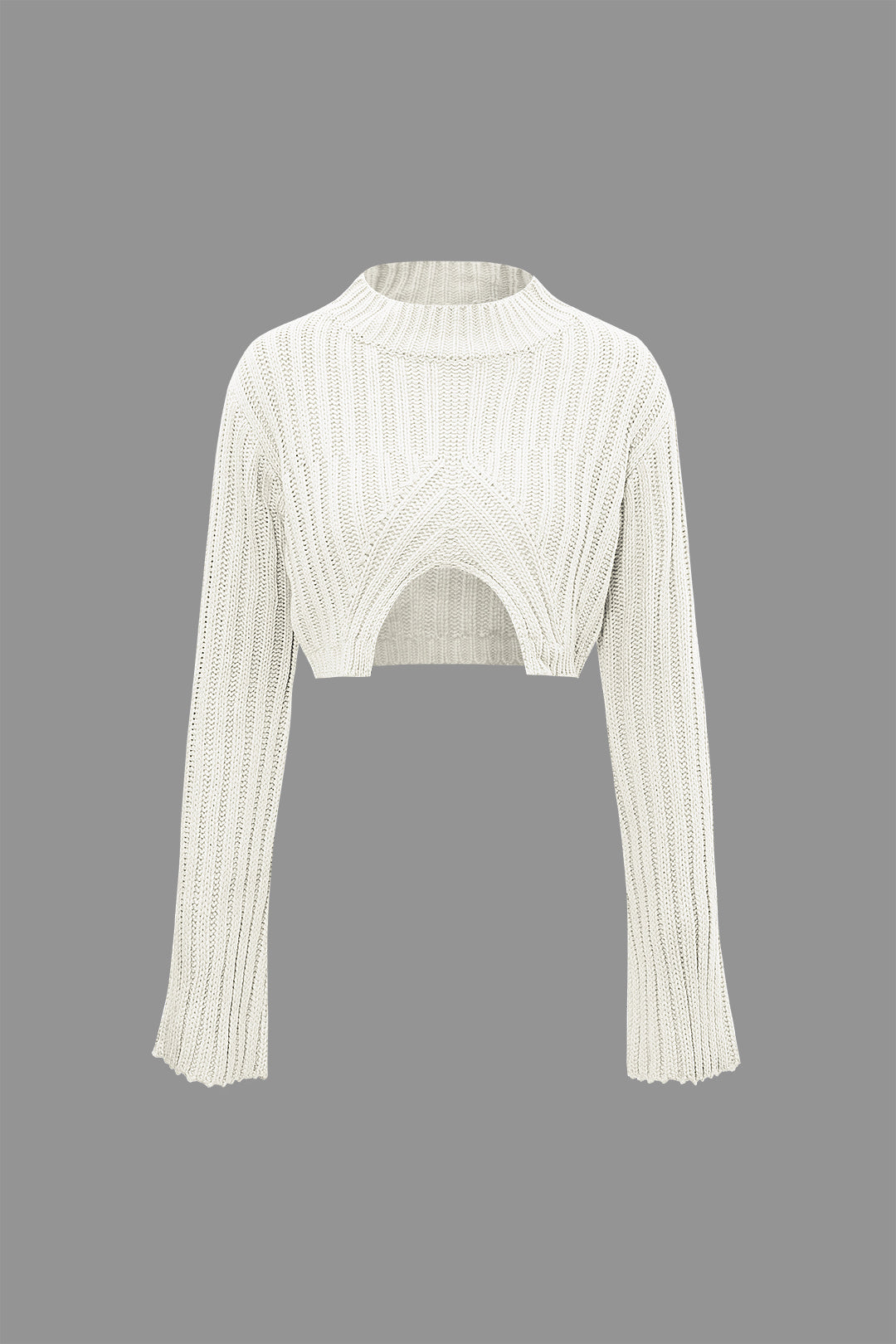 Mock Neck Knit Slit Front Long Sleeve Crop Top