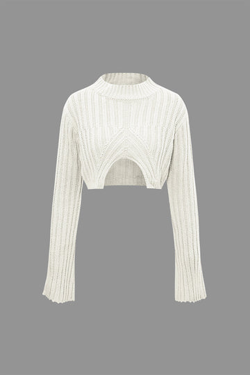 Mock Neck Knit Slit Front Long Sleeve Crop Top