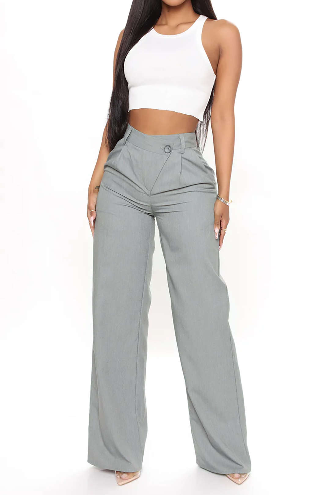 Asymmetric Waist Ruched Straight Leg Pants