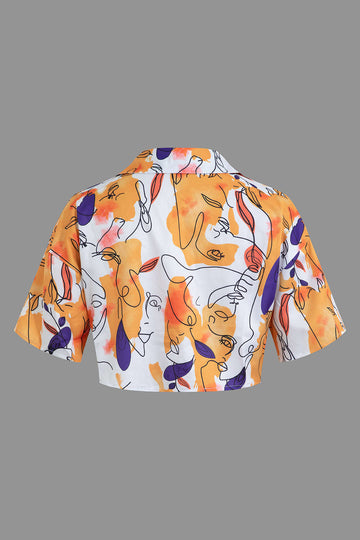 Abstract Print Crop Shirt