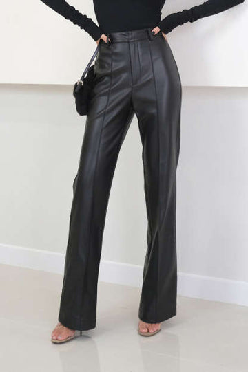 Faux Leather Stitching Detail Straight Leg Pants