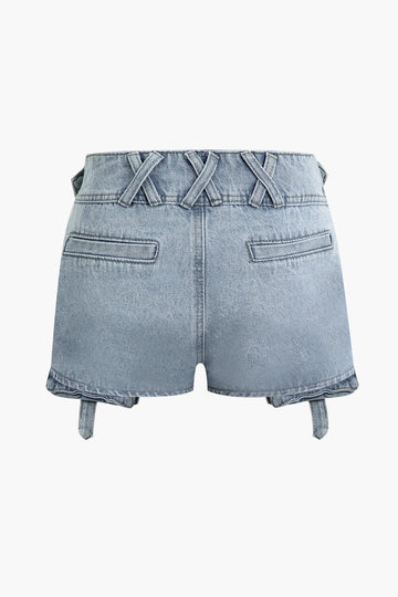 Flap Pocket Cargo Denim Shorts