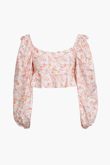 Floral Puff Sleeve Tie Front Blouse