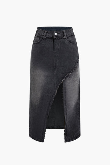 Frayed Split Denim Skirt