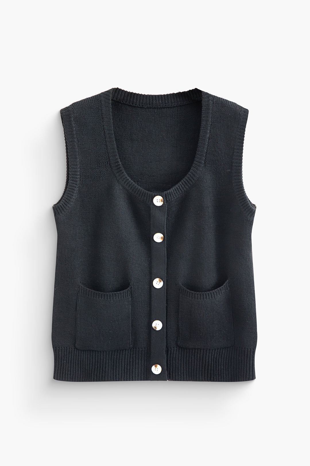 Button Up Patch Pocket Knit Sleeveless Top