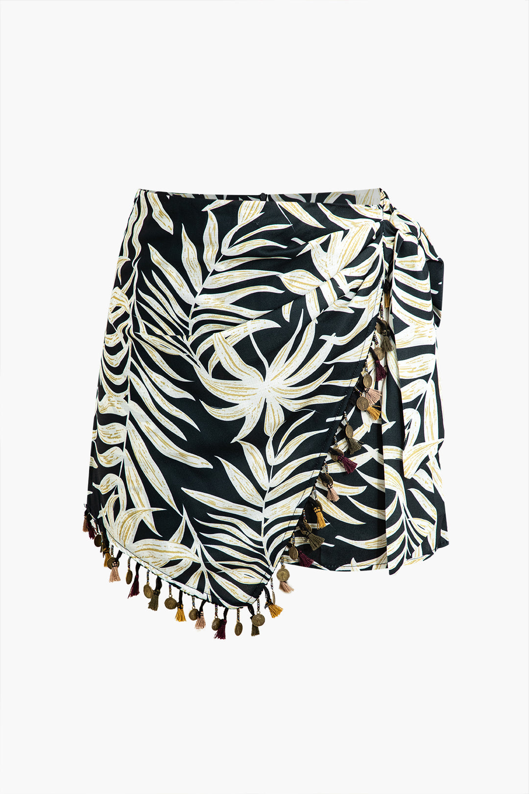 Leaf Print Tassel Wrap Skirt