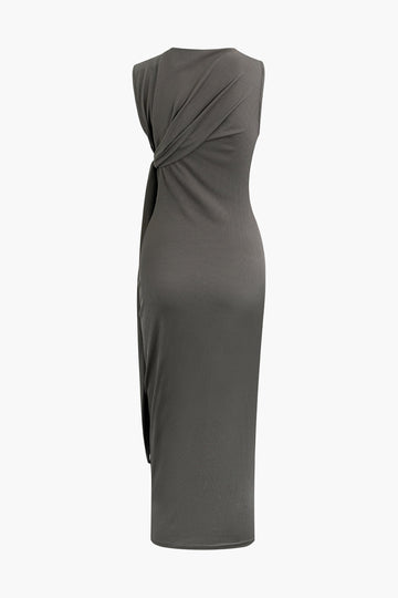 Mock Neck Wrap Knot Sleeveless Midi Dress